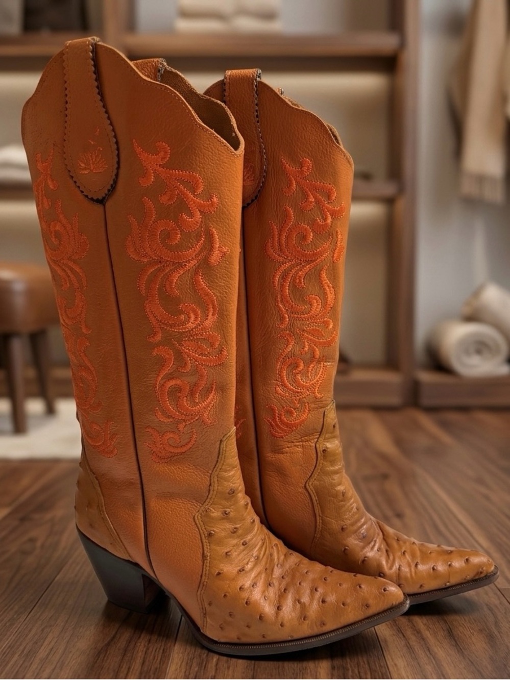 Women's Ostrich Western Cowboy Boots - Made in Brazil